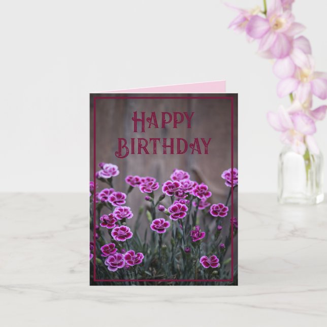 Carte Fleurs Rustiques Rose Dianthus Anniversaire (Orchidée)