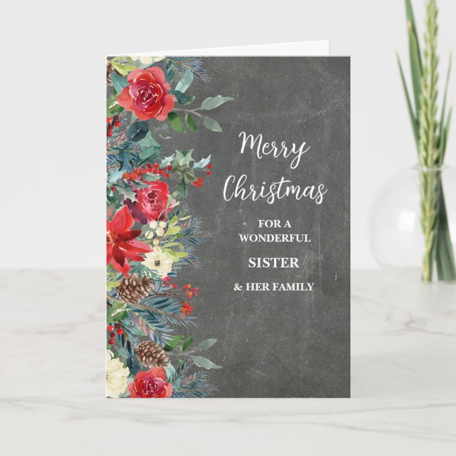 Carte Fleurs rustiques Soeur & Famille Joyeux Noël (Devant)