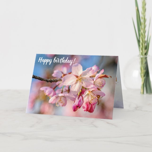Carte Fleurs Sakura Éblouissantes. Arrière - plan Beige  (Devant)