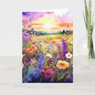 Carte Fleurs sauvages au coucher du soleil en aquarelle