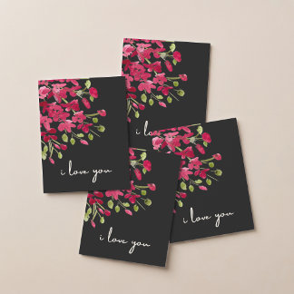 Carte Fleurs sauvages rouges aquarelle romantiques "Je t