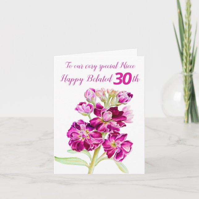 Carte Fleurs stocks roses nièce retardée 30e anniversair (Devant)