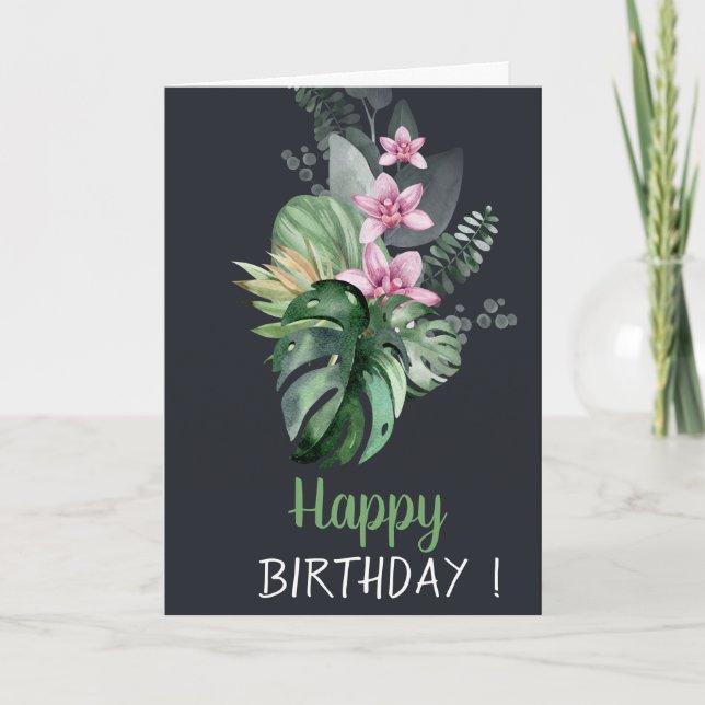 Carte Fleurs tropicales Anniversaire sombre (Devant)