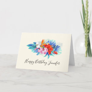 Carte Fleurs tropicales exotiques - Anniversaire rose et