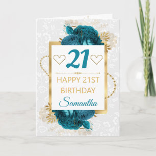 Carte Fleurs turquoises et huile d'or Anniversaire