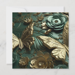 Carte Fleurs vertes profondes 3D personnalisées et papil