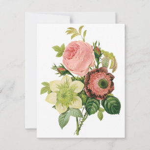 Carte Fleurs Vintage, Anémones Roses Clematis par Redout