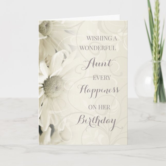 Carte Fleurs vintages blanches Tante Anniversaire (Devant)
