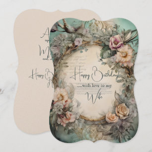 Carte Fleurs Vintages et oiseaux d'anniversaire