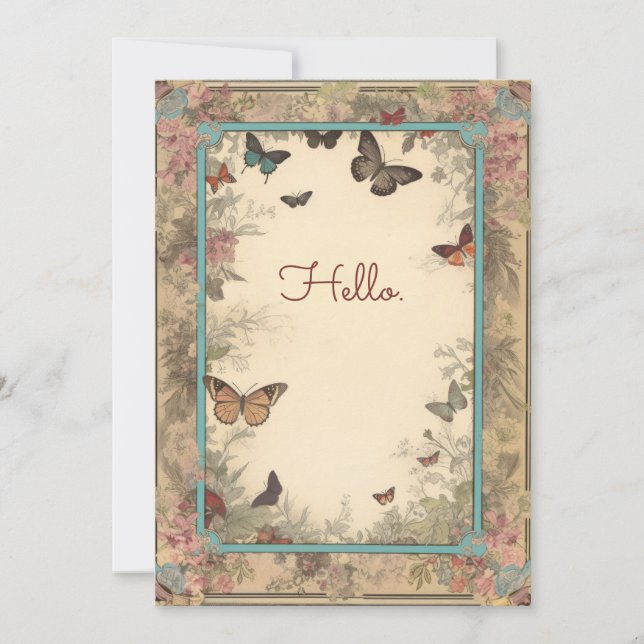 Carte Fleurs vintages Papillons Hello Flat (Devant)