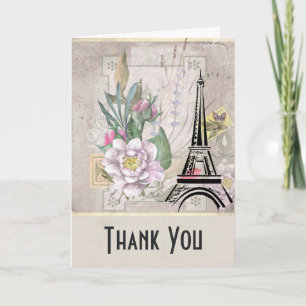 Carte Fleurs vintages, Tour Eiffel et Merci Burlap