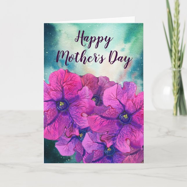 Carte Fleurs violettes brillantes Fête des mères (Devant)