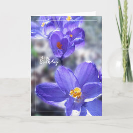 Carte Fleurs violettes de Crocus Joyeux Anniversaire