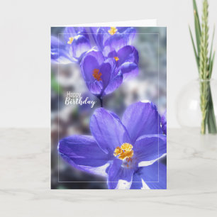 Carte Fleurs violettes de Crocus Joyeux Anniversaire