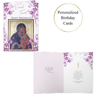 Carte Fleurs violettes délicates Theotokos Anniversaire