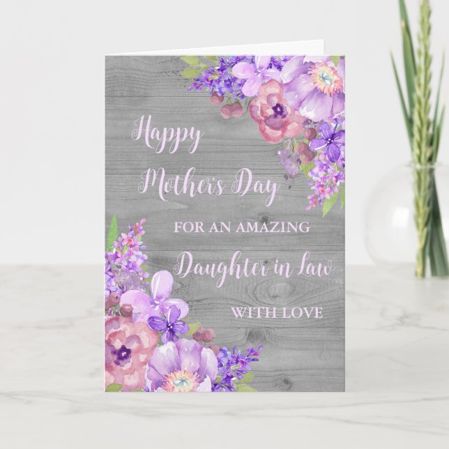 Carte Fleurs violettes Fille dans la loi Bonne Fête des  (Devant)