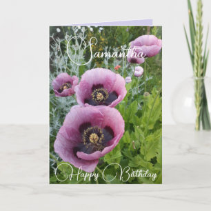 Carte Fleurs violettes Fleurs florales Poppy Womans Nom