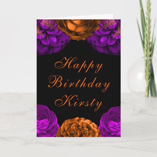 Carte Fleurs violettes orange Halloween Anniversaire (Devant)