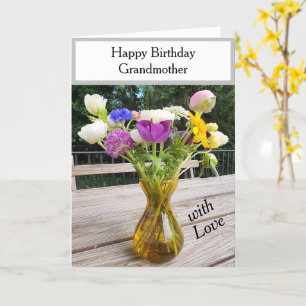 Carte Fleurs violettes roses d'anniversaire Grand-mère o