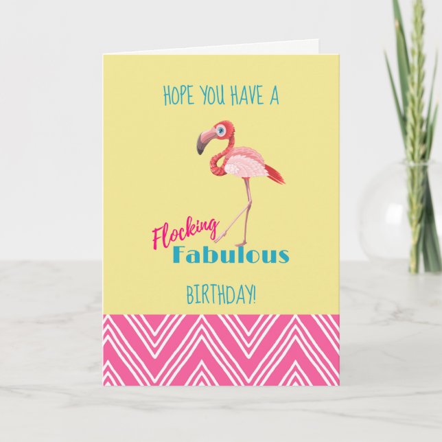 Carte Flocking Fabulous Anniversaire Pun avec Flamant ro (Devant)