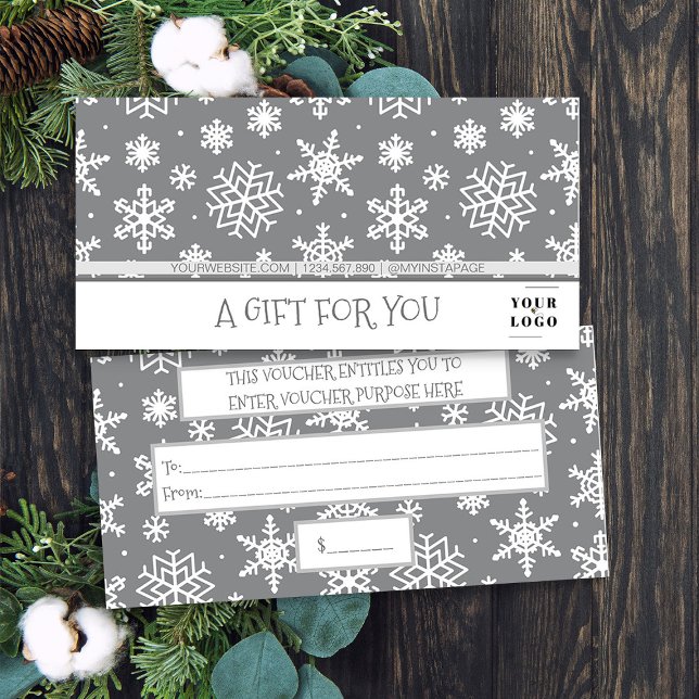 Carte Flocon de neige de Noël d'hiver Mon logo d'entrepr (Logo branded christmas gift certificates by Busy Business Bee)