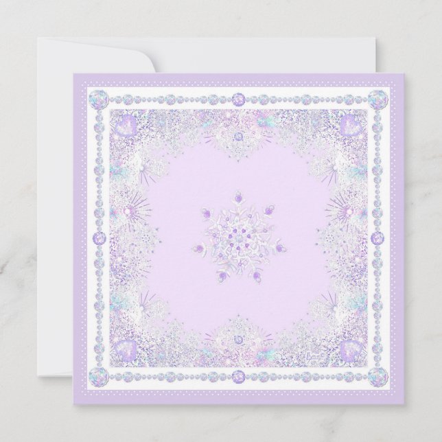 Carte flocon de neige violet clair et coeur étincelant (Devant)