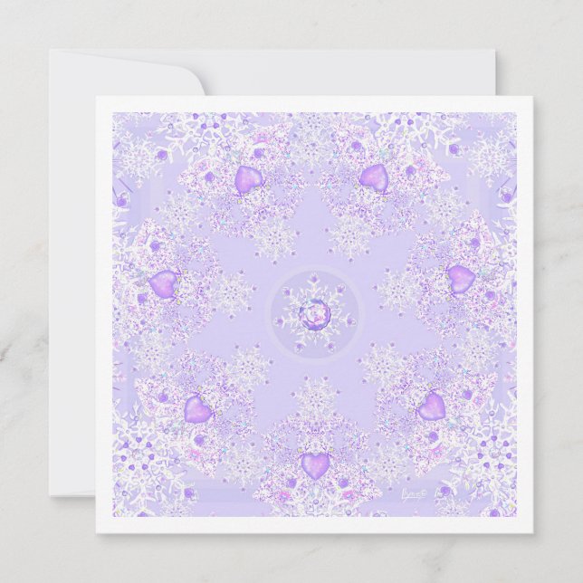 Carte flocon de neige violet clair et coeur gelé (Devant)