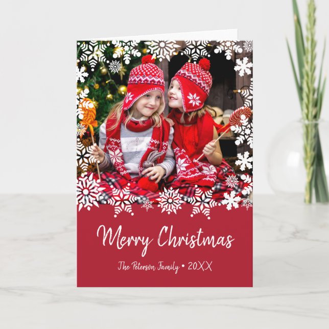 Carte Flocons de neige élégants de Noël photo personnali (Devant)