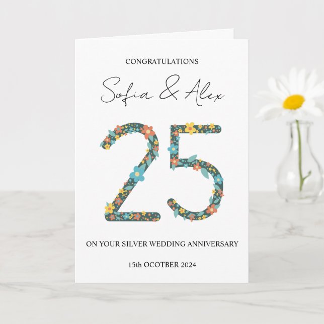 Carte Floral 25e anniversaire mariage salutation (Petite plante)