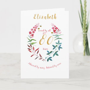 Carte Floral 80e anniversaire Aquarelle Fleurs bleues ro