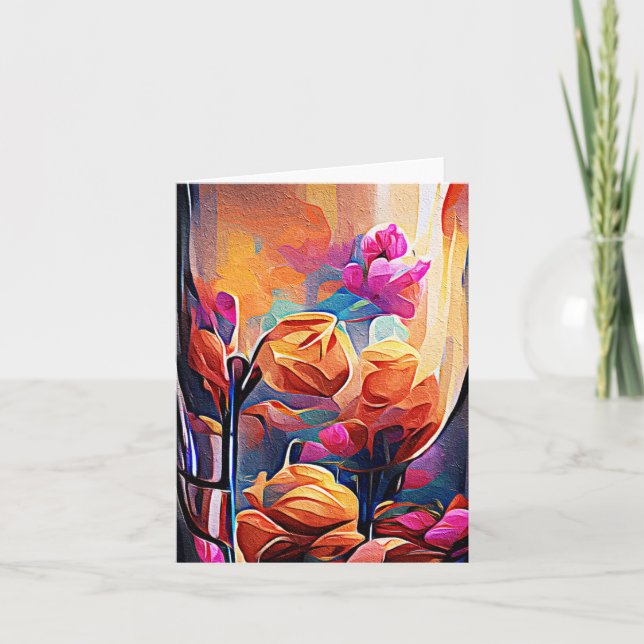 Carte Floral Abstract Art Orange Red Blue Flowers (Devant)