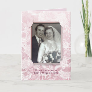 Carte Floral anniversaire cadre photo rose pâle