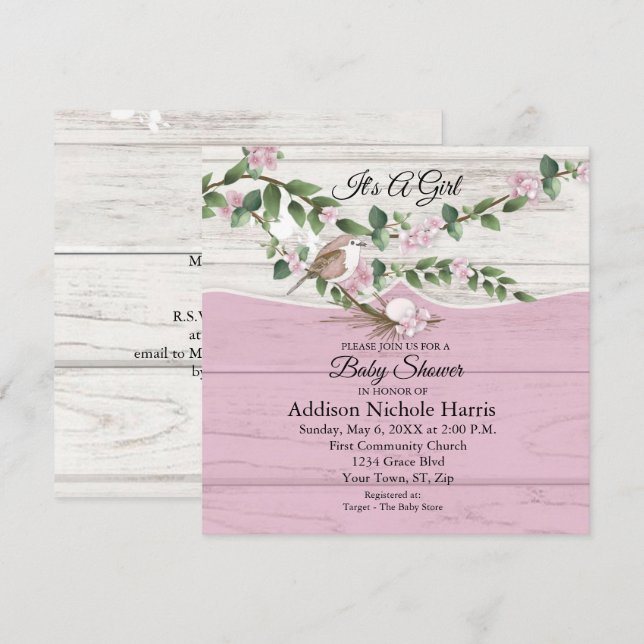 Carte Floral Baby Girl Douche blanchie Grange Bois (Devant / Derrière)