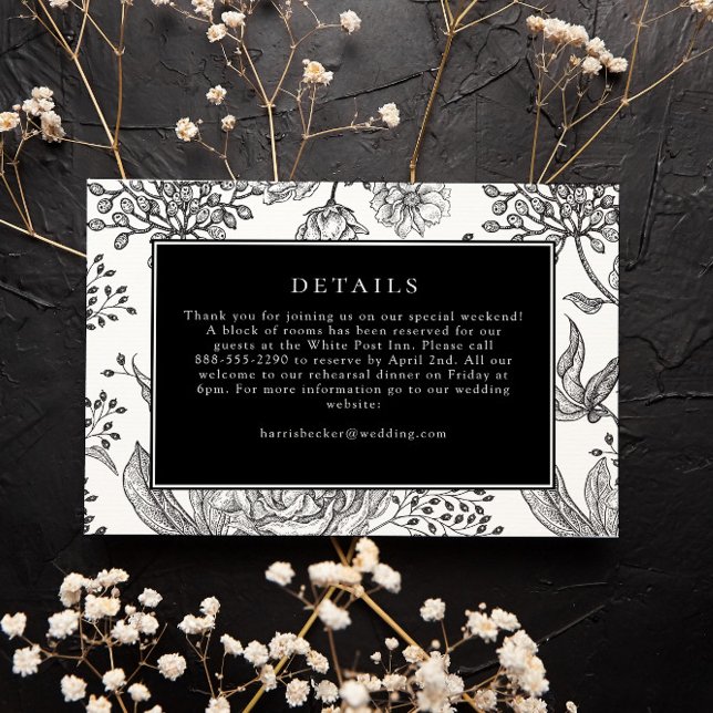 Carte Floral Black Elegant Wedding Details Card (Créateur téléchargé)