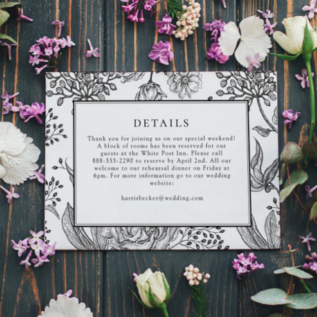Carte Floral Black Elegant Wedding Details Card (Créateur téléchargé)