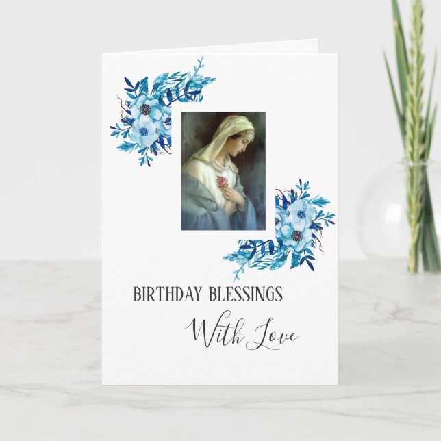 Carte Floral bleu | Anniversaire | Vierge Marie (Devant)