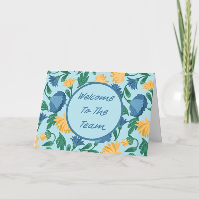 Carte Floral bleu Bienvenue à l'équipe Nouveau employé (Devant)