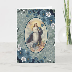 Carte Floral bleu   Catholique   Vierge Marie