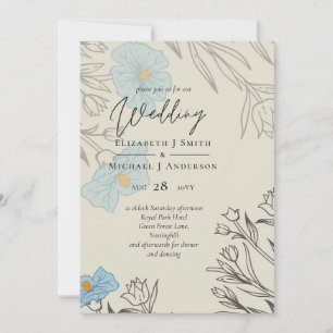 Carte Floral bleu moderne Mariage Abstrait