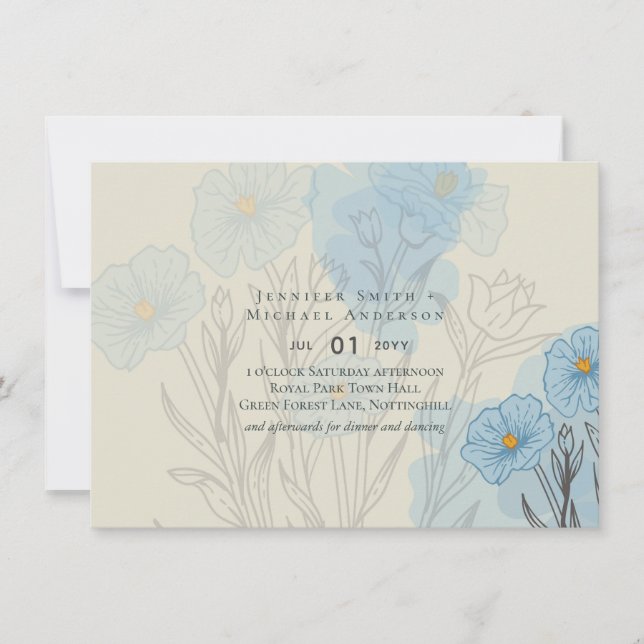 Carte Floral bleu moderne Mariage Abstrait (Devant)