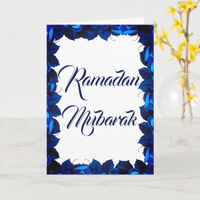 Carte Floral bleu moderne Ramadan Moubarak (Fleur jaune)