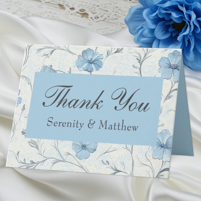 Carte Floral Bleu Pays Jardin Merci de mariage (Créateur téléchargé)