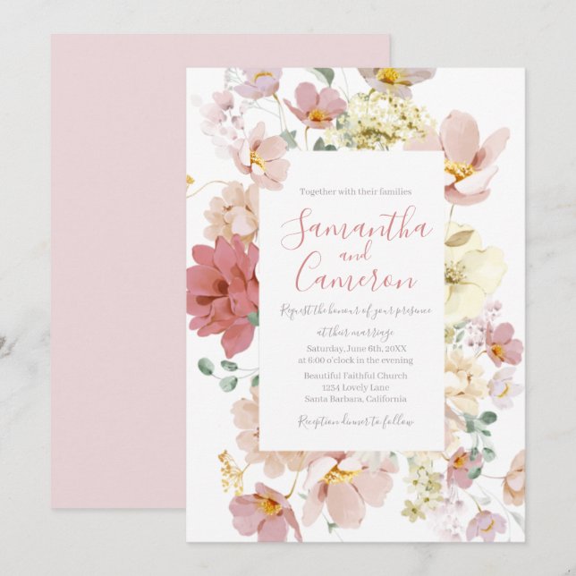 Carte Floral Blush Mariage de verdure (Devant / Derrière)