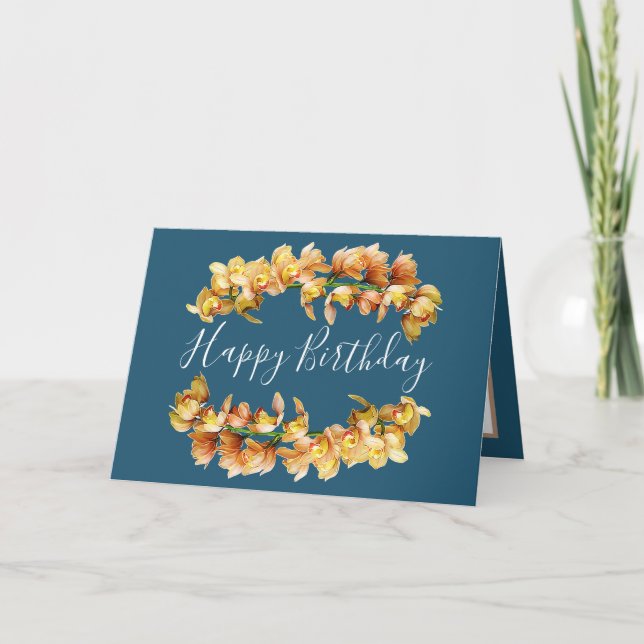 Carte Floral Bouquet Orchidée Fleur Fille Bleu Anniversa (Devant)