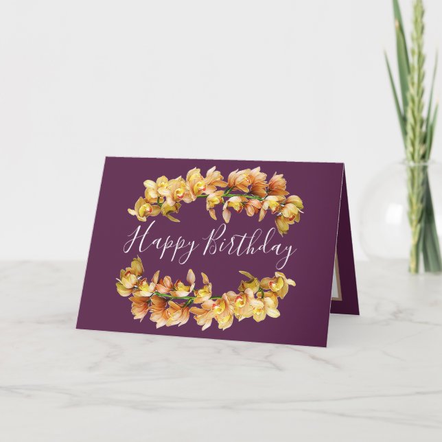 Carte Floral Bouquet Orchidée Fleur Fille pourpre Annive (Devant)