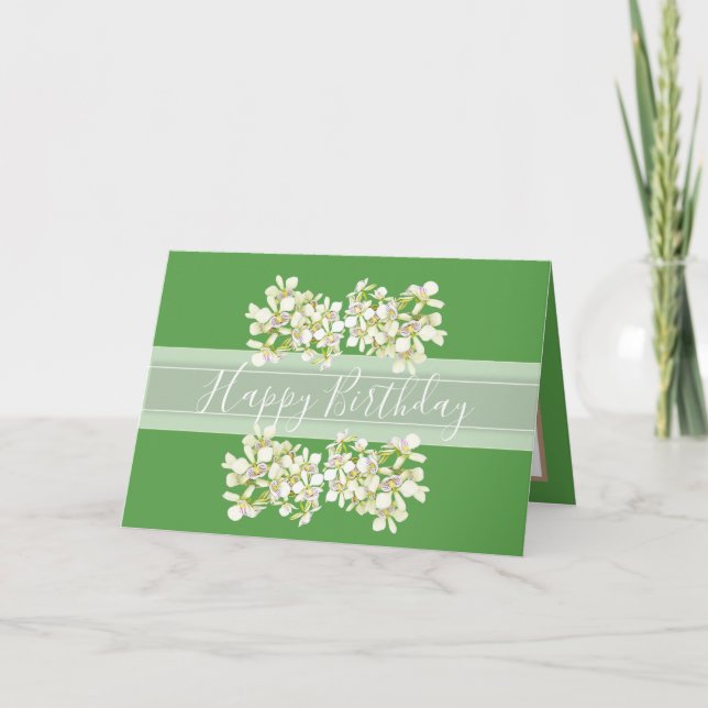Carte Floral Bouquet Orchidée Fleur verte fille Annivers (Devant)