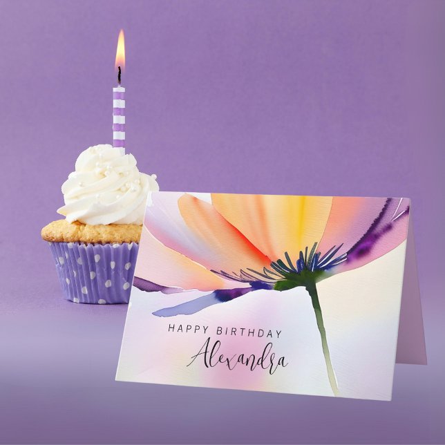 Carte Floral Contemporain Personnalisé Anniversaire Tout (Contemporary floral birthday or any occasion card. Easily change the name and other text.
)