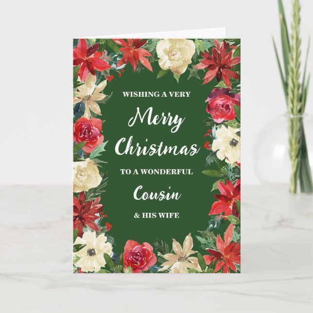 Carte Floral Cousin et sa femme Joyeux Noël (Devant)