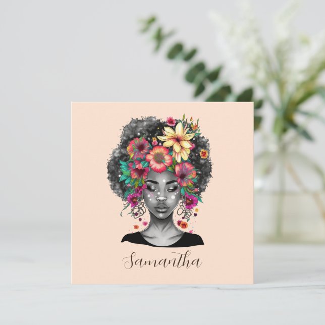 Carte Floral Elegant Afro Femme (Debout devant)