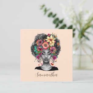 Carte Floral Elegant Afro Femme